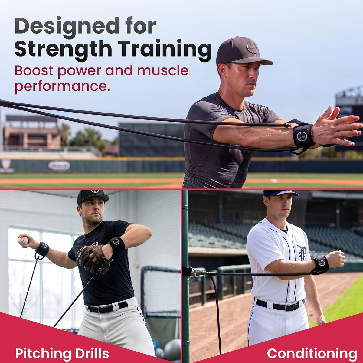 Pitcher doing strength training with the black 20 lb band