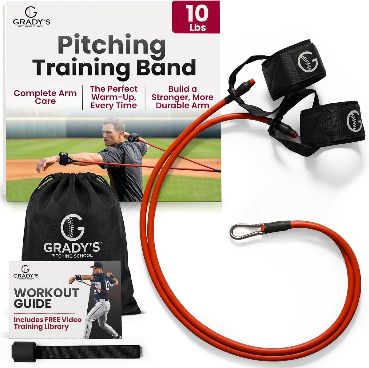 Coach Grady's red 10 lb arm care band for daily warm-up
