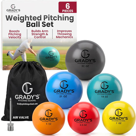 Grady's Pitching School Soft-Shell Weighted Ball Set smooth seamless - 6 ball pitching velocity trainer